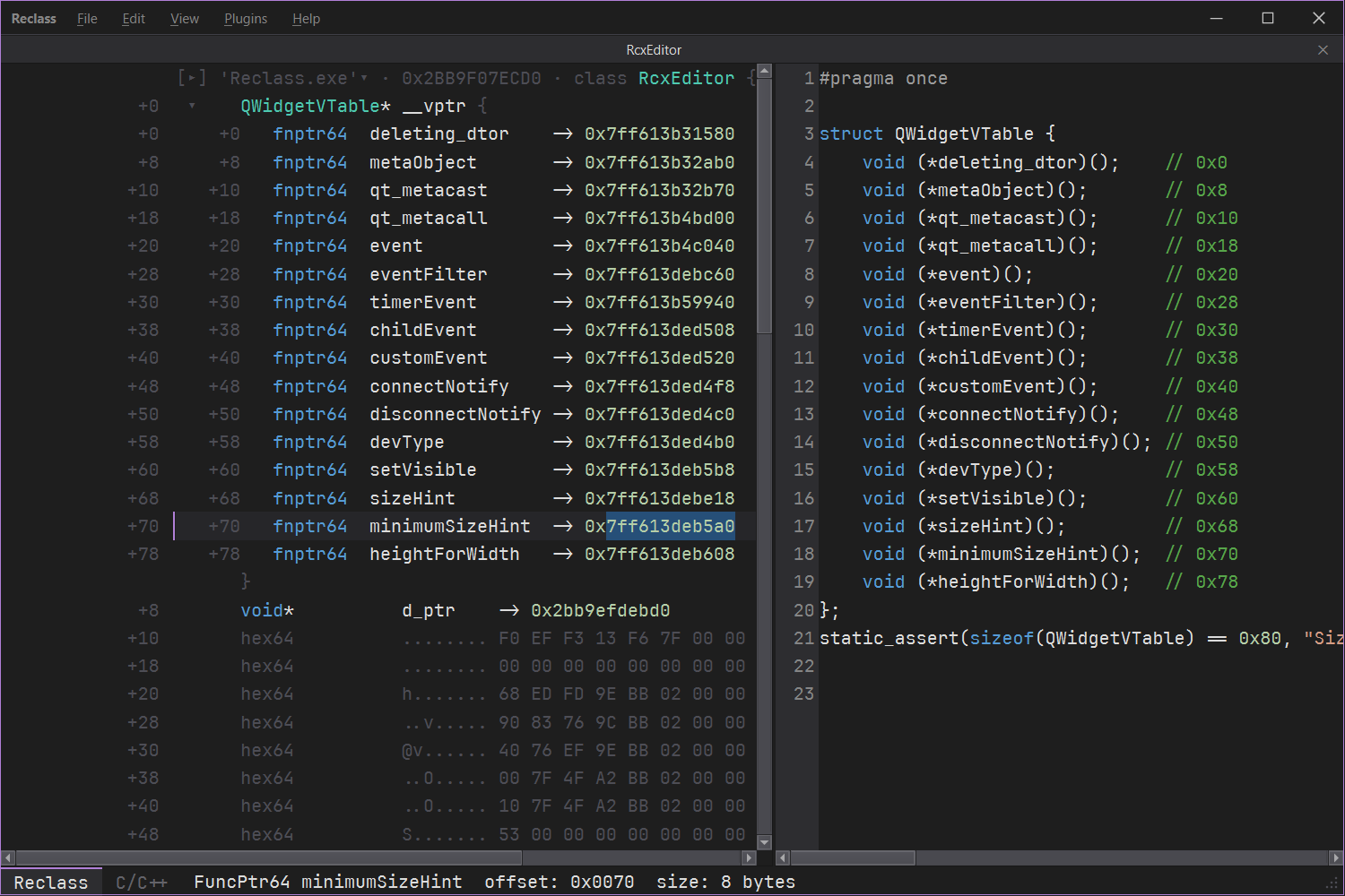 Split view with rendered C/C++ output